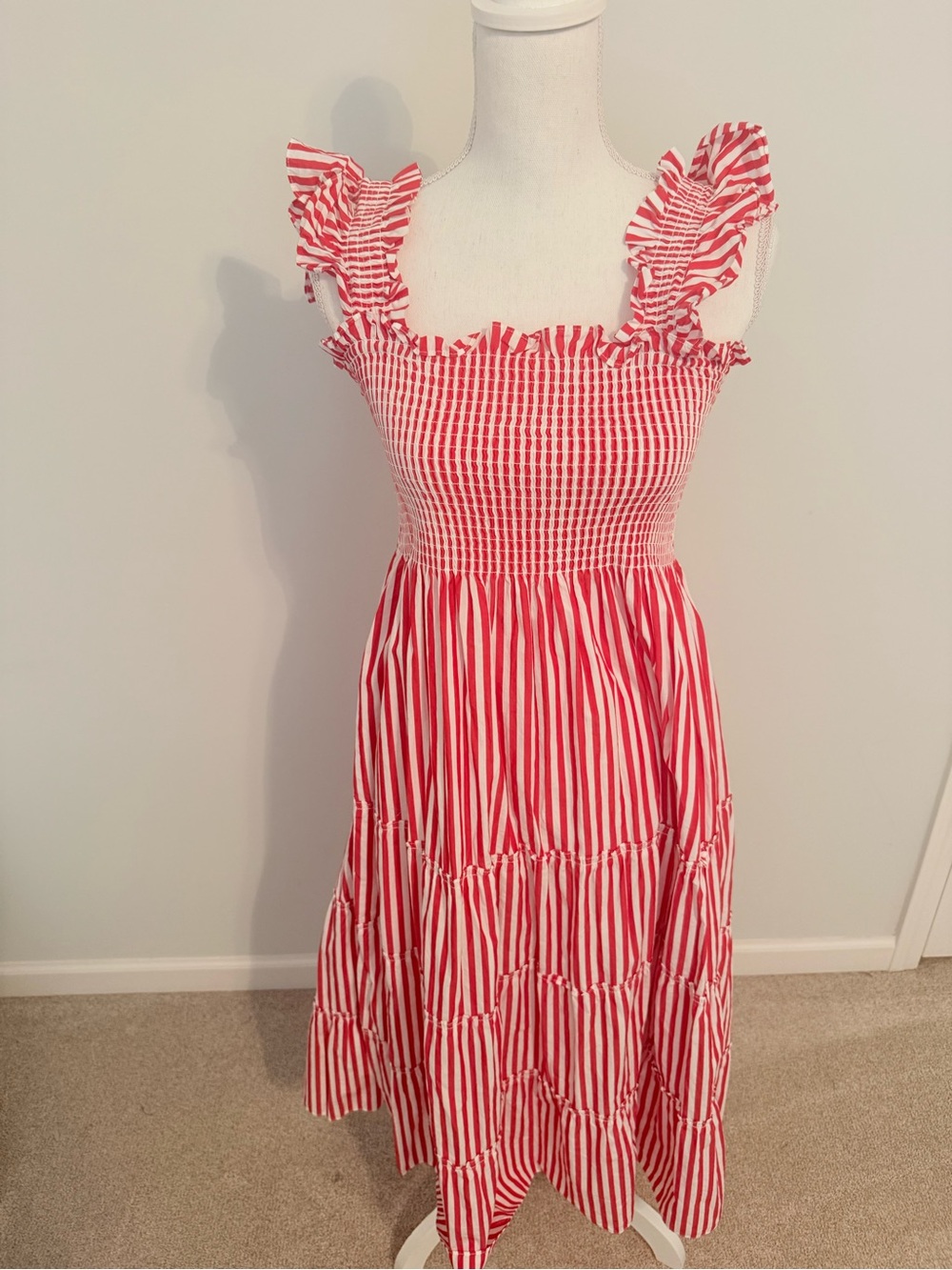 EUC Hill House Red & White Striped Smocked Nap Dress
